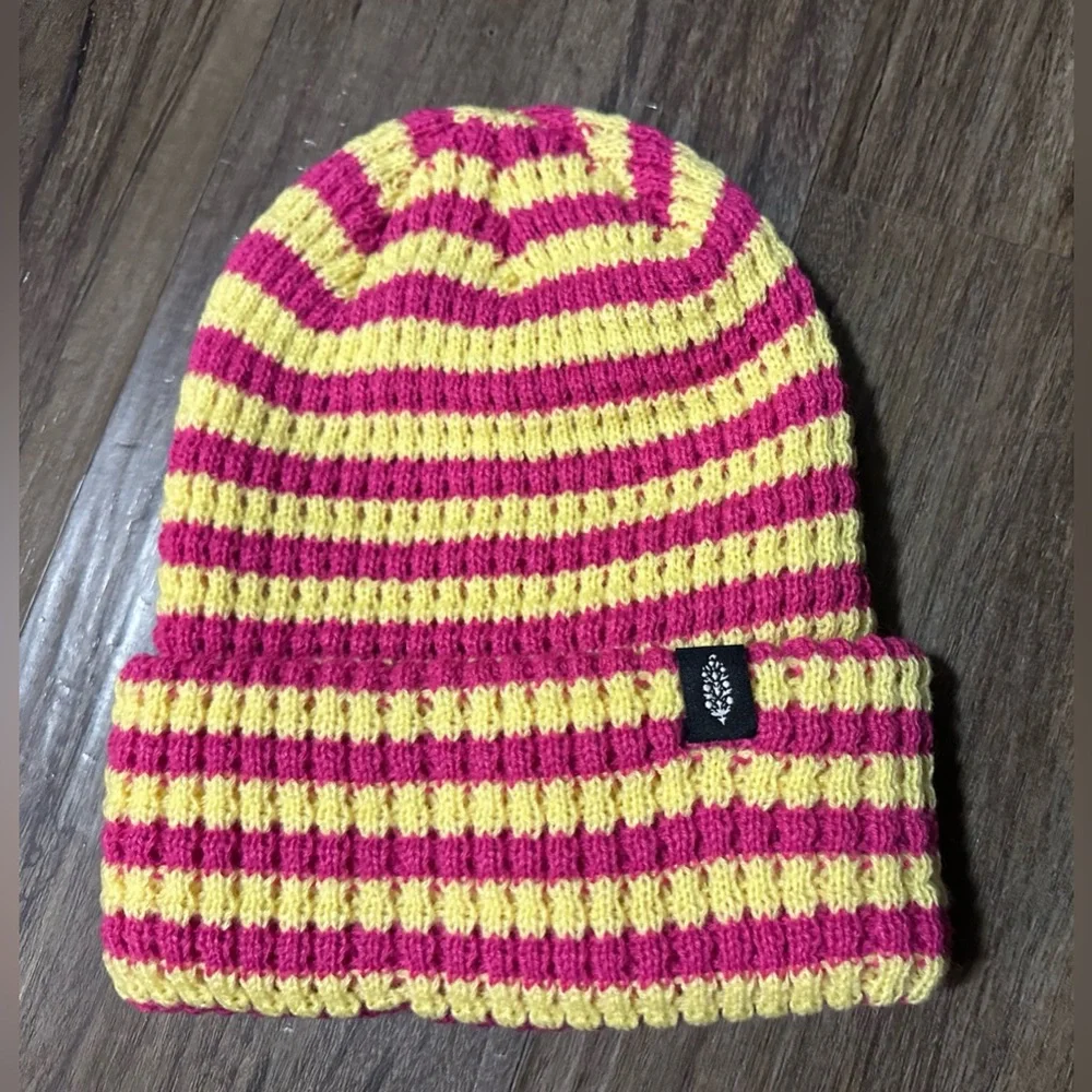Free People Movement Stripe It Up Cool Down Beanie in Pink Lemonade. NWT
